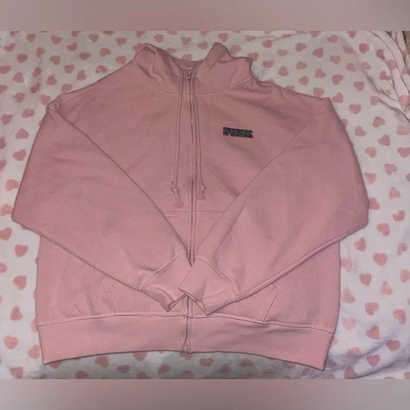 PINK Victoria's Secret Chalk Ross Full Zip Sweatshirt With Dog Embroidered Logo - Picture 1 of 7